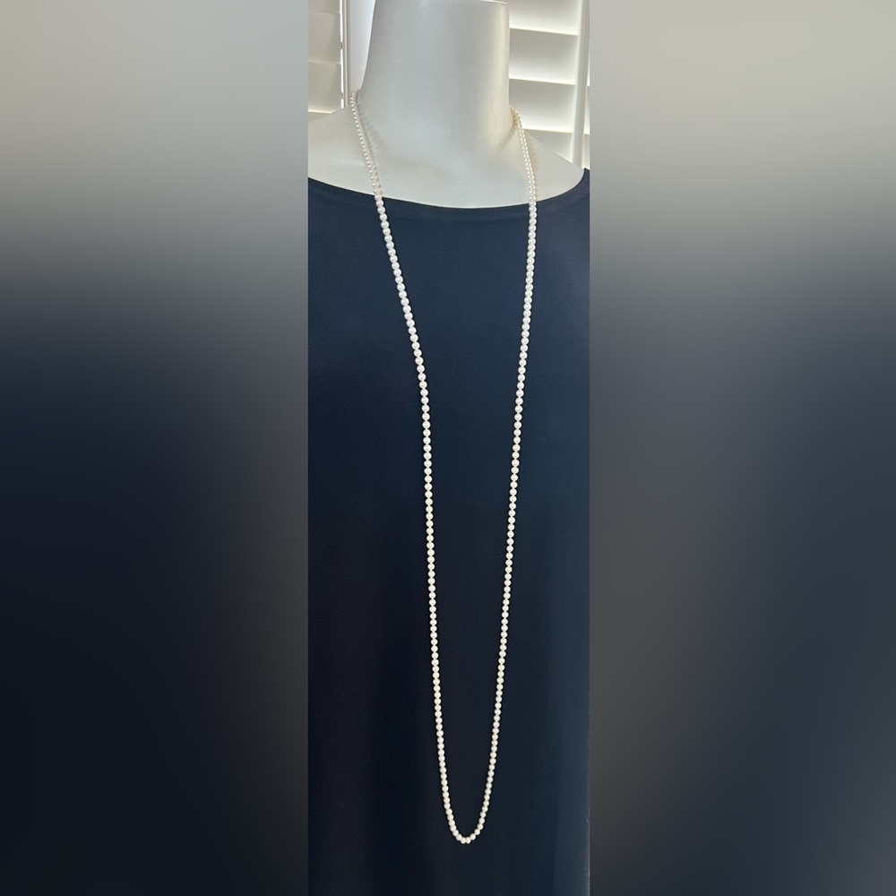 Gorgeous Rare David Yurman White Pearl Necklace 18k Gold Quatrefoil 53” Long
